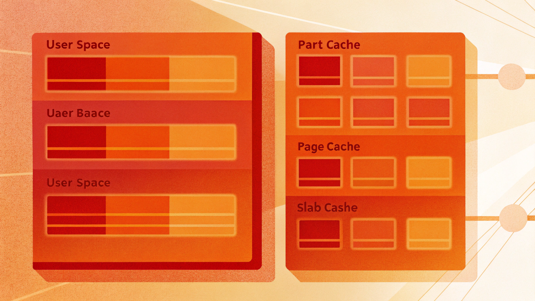 Схема распределения памяти: user space, kernel space, page cache и slab